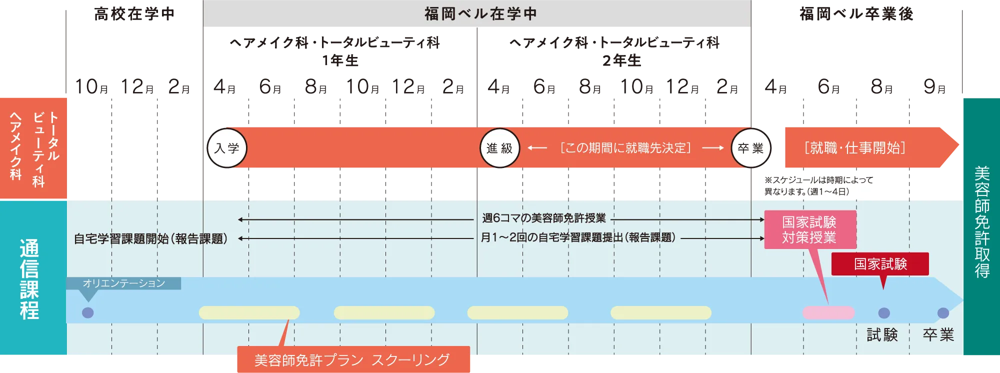 トータルビューティ科のスケジュール